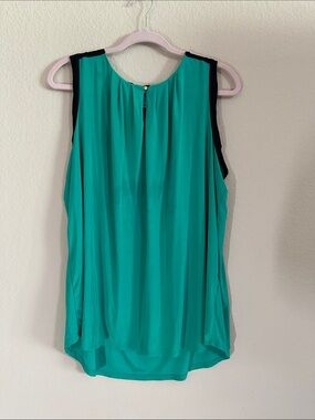 Elle Teal Sleeveless Blouse with Black Trim